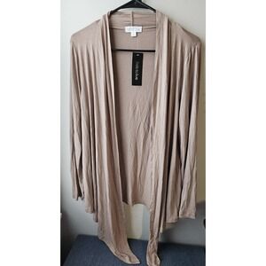 Free to Live Lightweight Open Cardigan L Taupe Stretch Soft Drape Layering Top